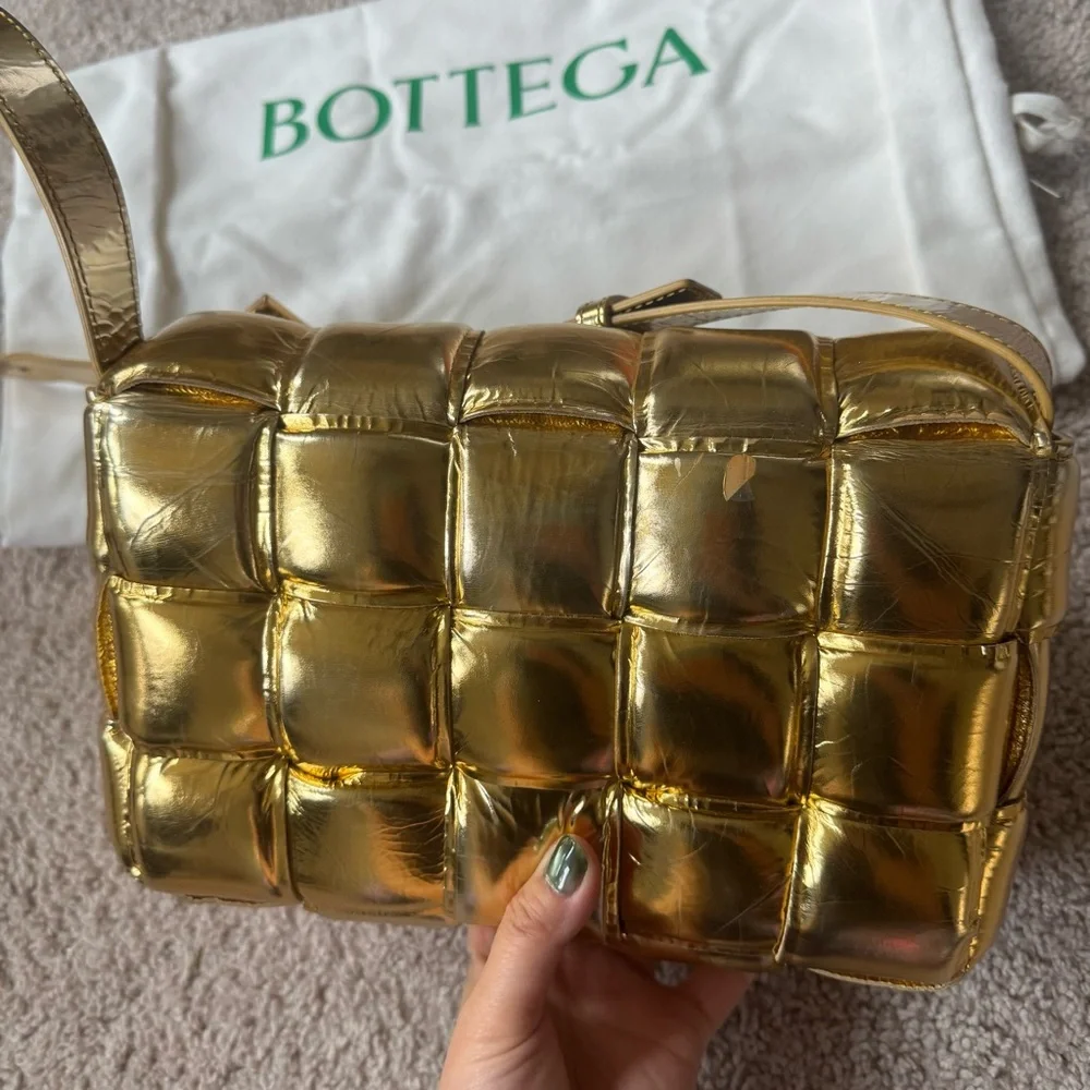 [Sold] BV Mirror Lambskin Intreccio Padded Cassette Crossbody Bag in Gold - Picture 8 of 14